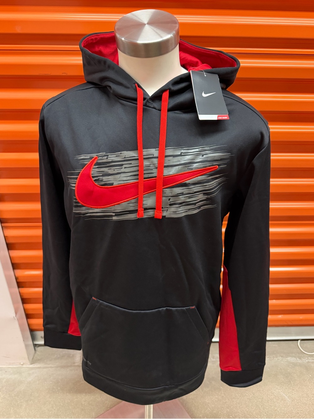 NWT Nike Men’s Black/Red Swoosh Pullover Hoodie 749517 010 Size L